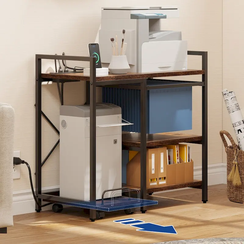 3-Shelf Printer Stand with Storage, Rolling Printer Table Machine Cart Organizer with Wheels