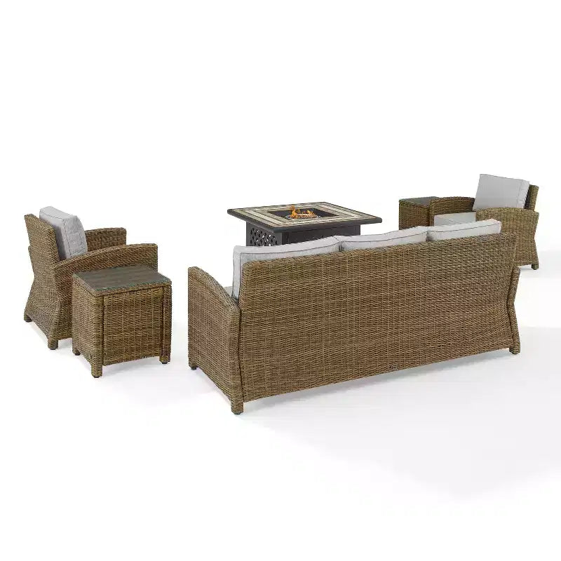Bradenton 5pc Outdoor Wicker Conversation Set with Fire Table - Crosley