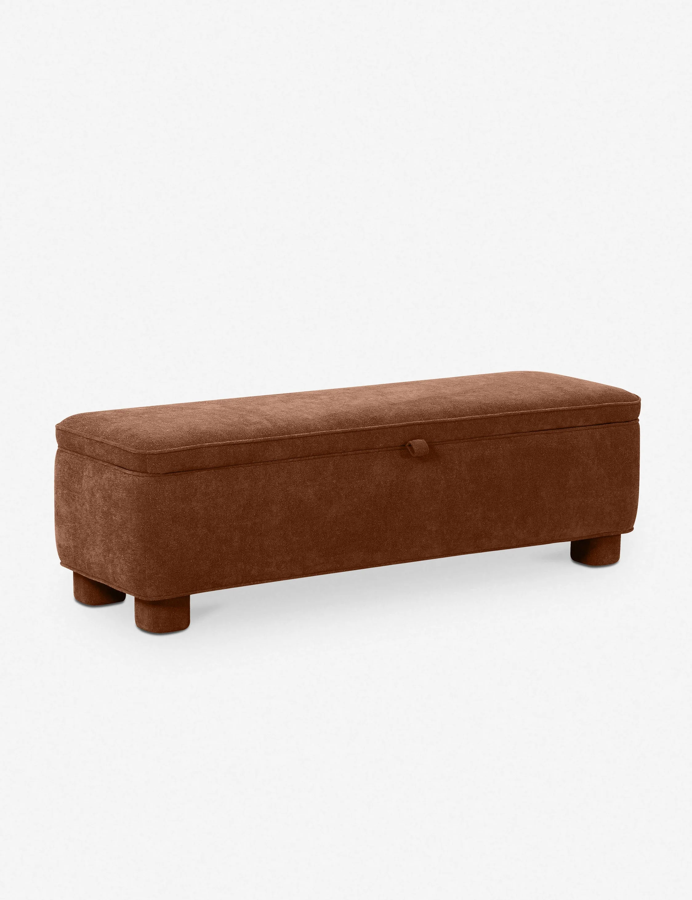 Bench - This upholstered bench is infused with timeless character, featuring inside for linens, pillows, and blankets