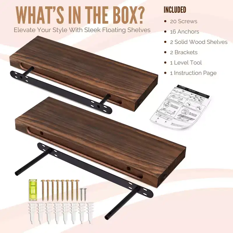 Sorbus 2 Pack 24 Solid Wood Floating Shelves - for Bathroom Decor, Books, Bedroom & Living Room