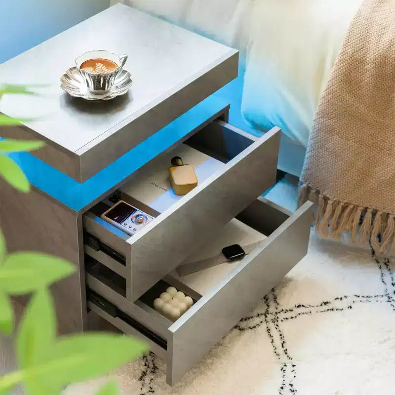 Nightstand Bedside Table with 2 Drawers Modern End Side for Bedroom Deep Gray