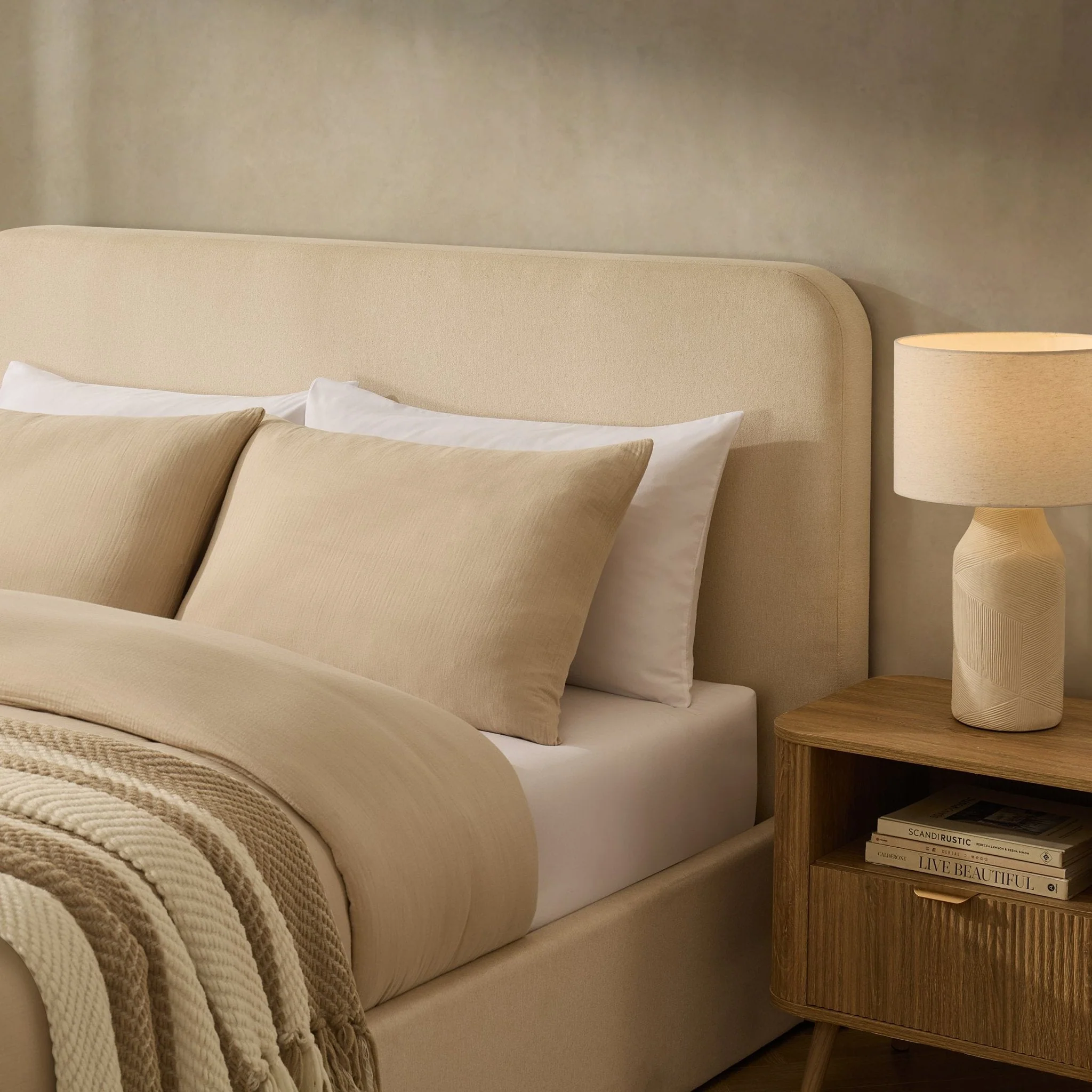 Storage Bed - Cream Linen