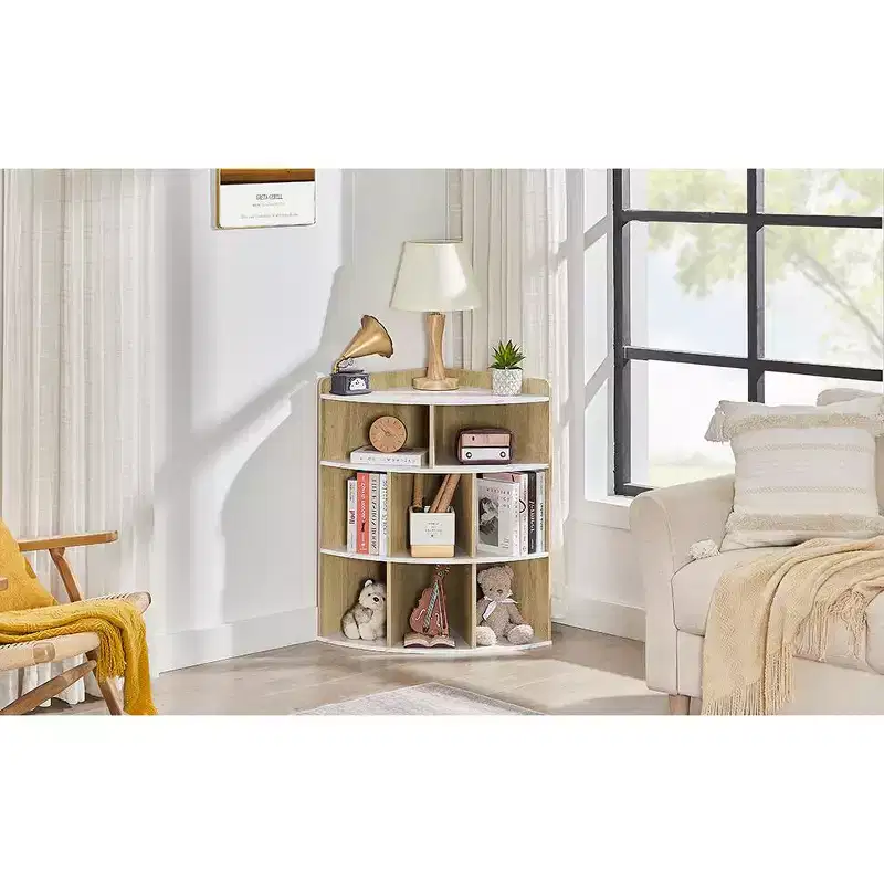 VECELO Corner Cabinet, 3-Tier Cube Storage Organizer, Triangle Bookcases with 8 Cubbies