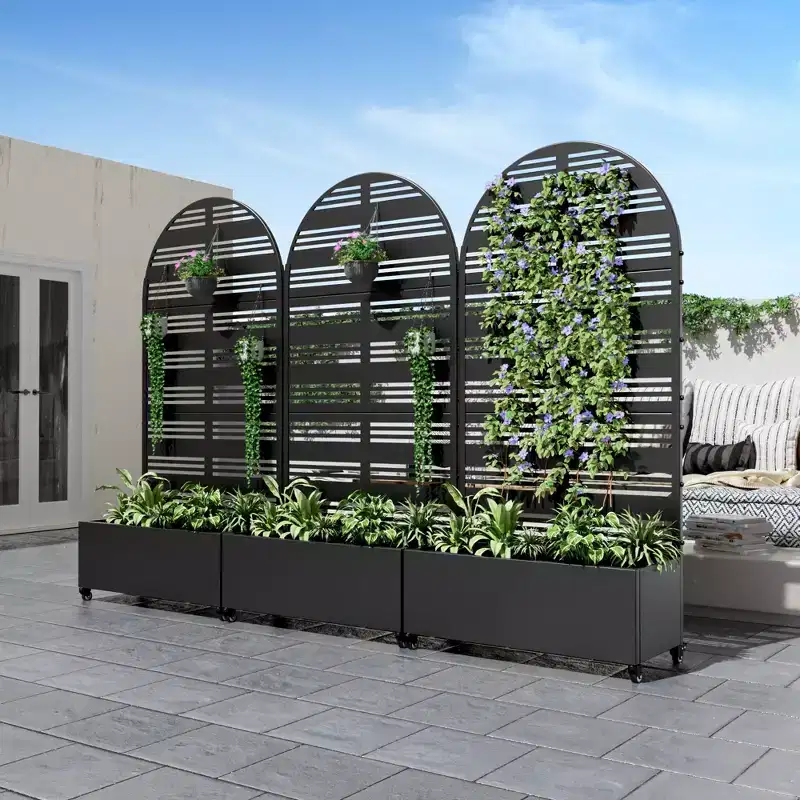 Dovelina Arch Metal Mobile Planter Box,Trellis for Climbing Plants,Outdoor Privacy Screens - Black-Harold