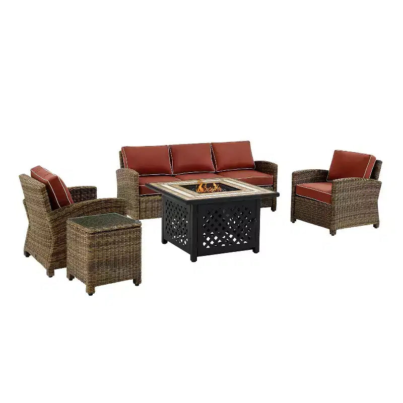 Bradenton 5pc Outdoor Wicker Conversation Set with Fire Table - Crosley