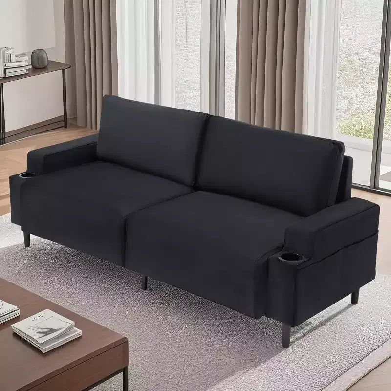 81'' Modern Loveseat Sofa, Small Couches with Cup Holder & Storage Bag, 3-Seater Deep Seating with Soft Cushions & Sturdy Frame for Home Office