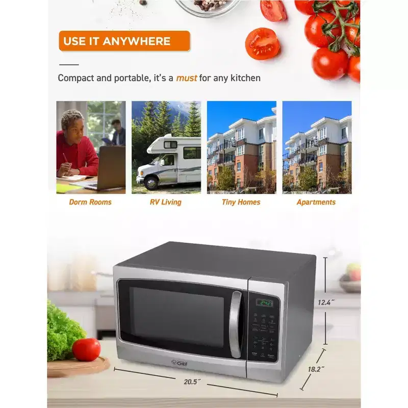 Commercial Chef 1.3 Cu. Ft. Countertop Microwave Oven, CHM13MS6