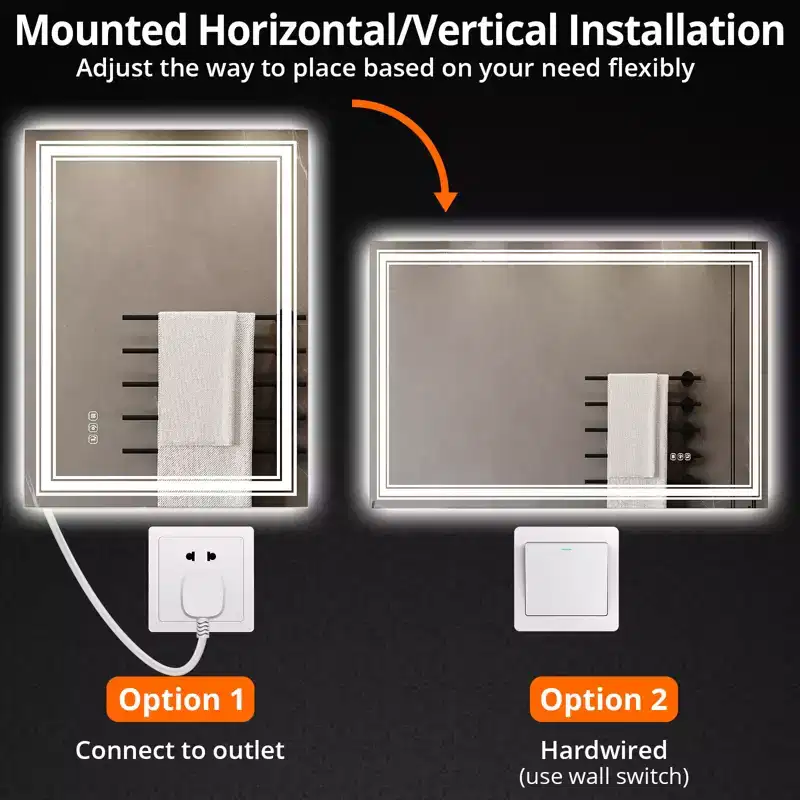 LED Backlit & Front-Lit Bathroom Mirror with Anti-Fog & Dimming