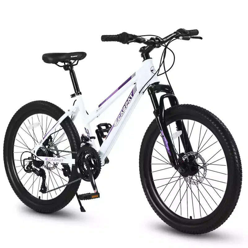 Okak 24/26IN Mountain Bike with 21 Speeds and Dual Disc Brakes, Kids Bike with 100mm Front Suspension, Dirt Bike for Teenagers and Women