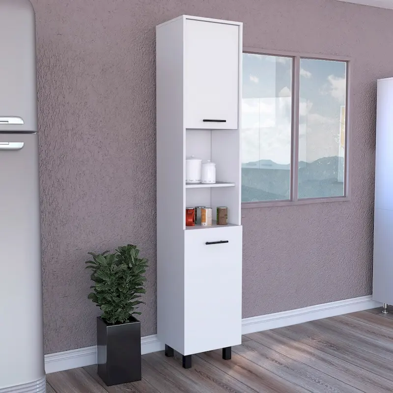 Pantry Cabinet with Three Interior Shelves, White Finish