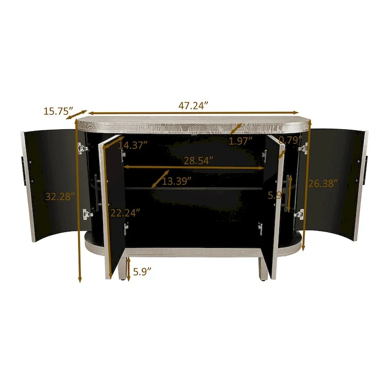 Modern Curved Sideboard Storage Cabinet with 4 Doors and Adjustable Shelves