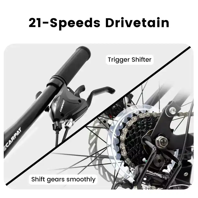 Okak 26IN Mountain Bike with Disc Brakes, 21-Speed Adult Bike with Durable Frame and Rear Dual Absorption, Bicycle for City Road Cycling