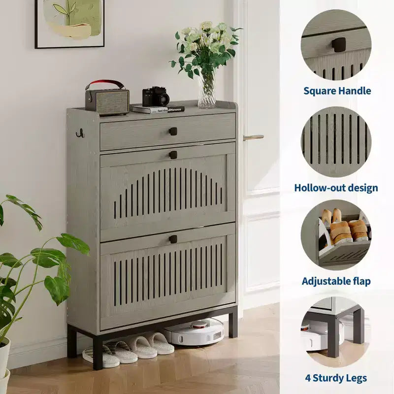 Shoe Storage Cabinet with 2 Flip Drawer, Shoes Organizer with with Top Drawer, Adjustable Shoe Rack