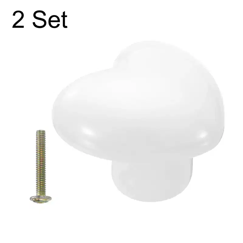 Unique Bargains Heart-Shaped Ceramic Drawer Knobs with Screw for Cupboard Wardrobe 2 Pcs