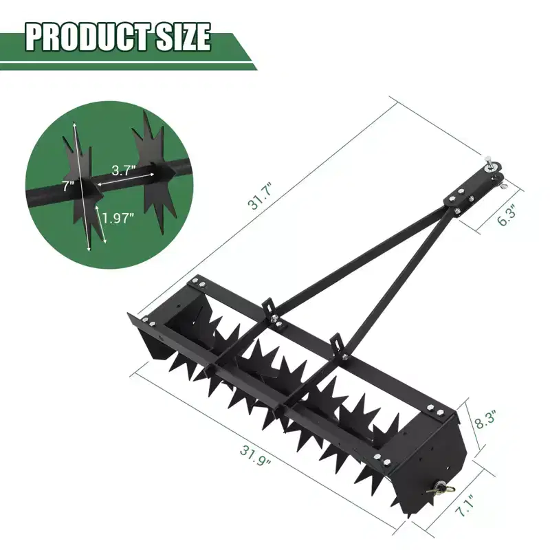 Heavy Duty Steel Tow-Behind Spike Aerator for Lawn & Garden  Global Tractor Hitch  Deep Soil Penetration  Removes Thatch  Ideal