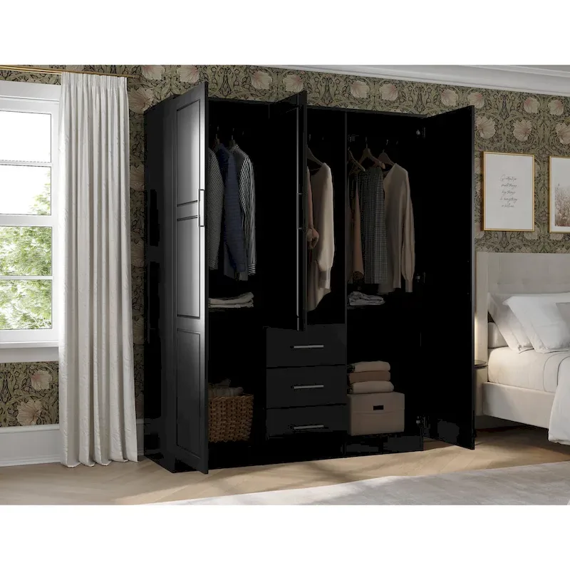 3-Door Solid Pine Wood Wardrobe Armoire, 72