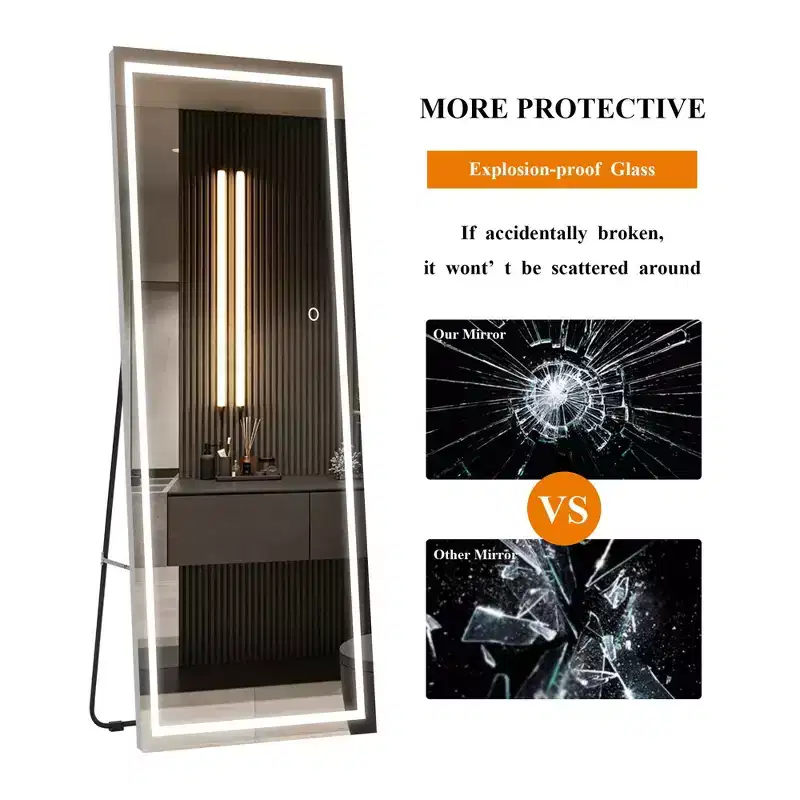 63 in. W x 16 in. H Rectangular LED Vanity Mirror with Lights, Silver