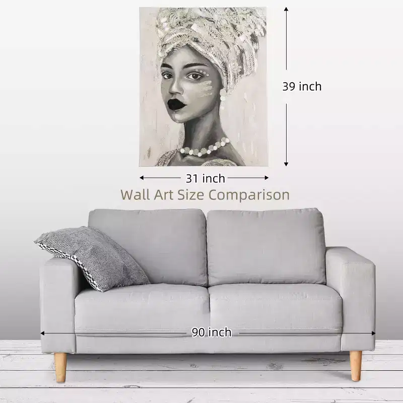Hand-Painted Canvas Wall Art for Living Room Bedroom, Painting Gold African Woman