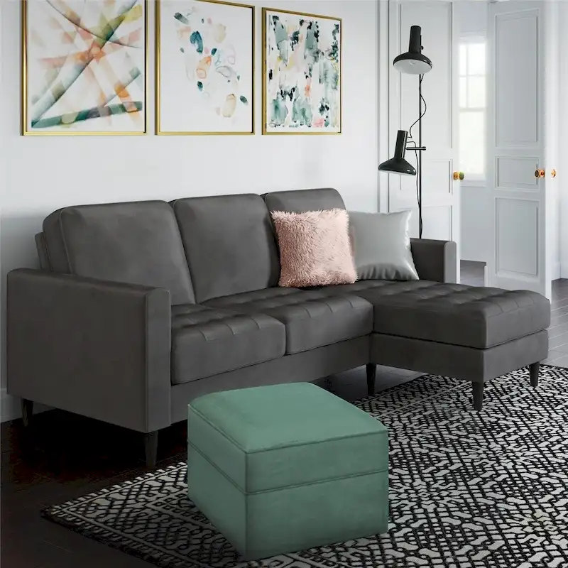 CosmoLiving by Cosmopolitan Strummer Velvet Reversible Sectional Sofa