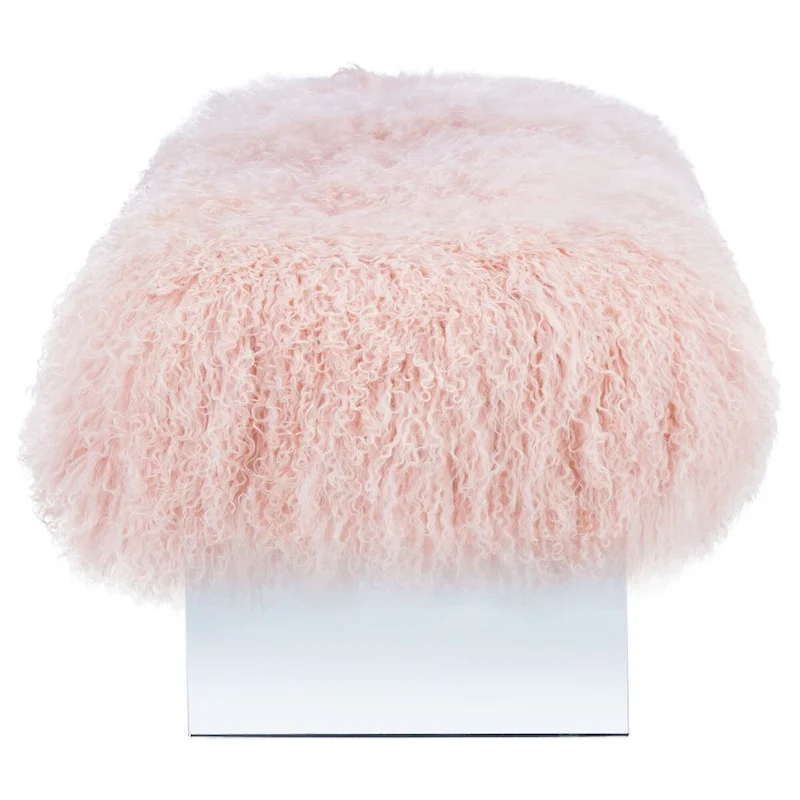 Gaetane Sheepskin Ottoman with Acrylic Legs