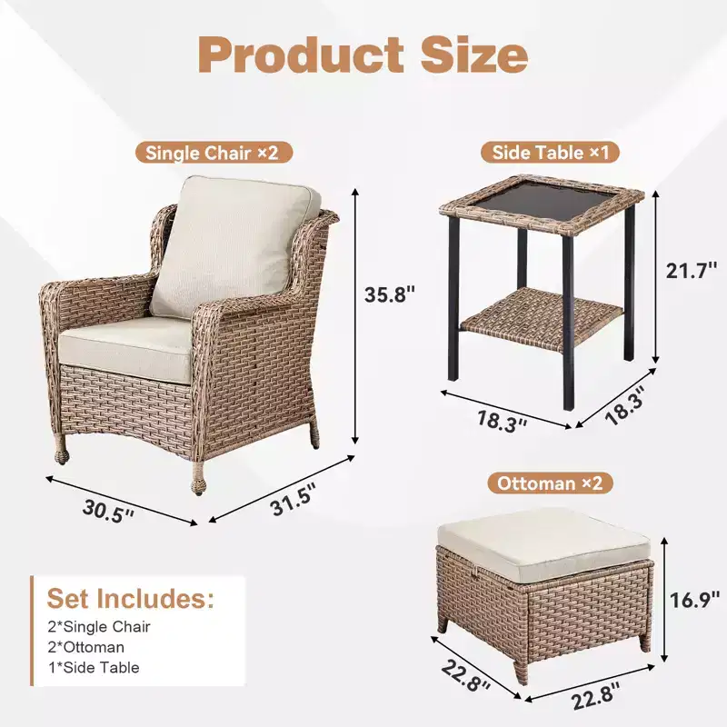 GDFStudio Halston Outdoor Wicker Chat Set with Cushions and Side Table