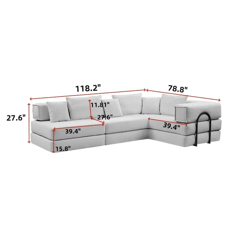 118.2 Oversized Upholstered Sectional Sofa, DIY Corduroy Sofa