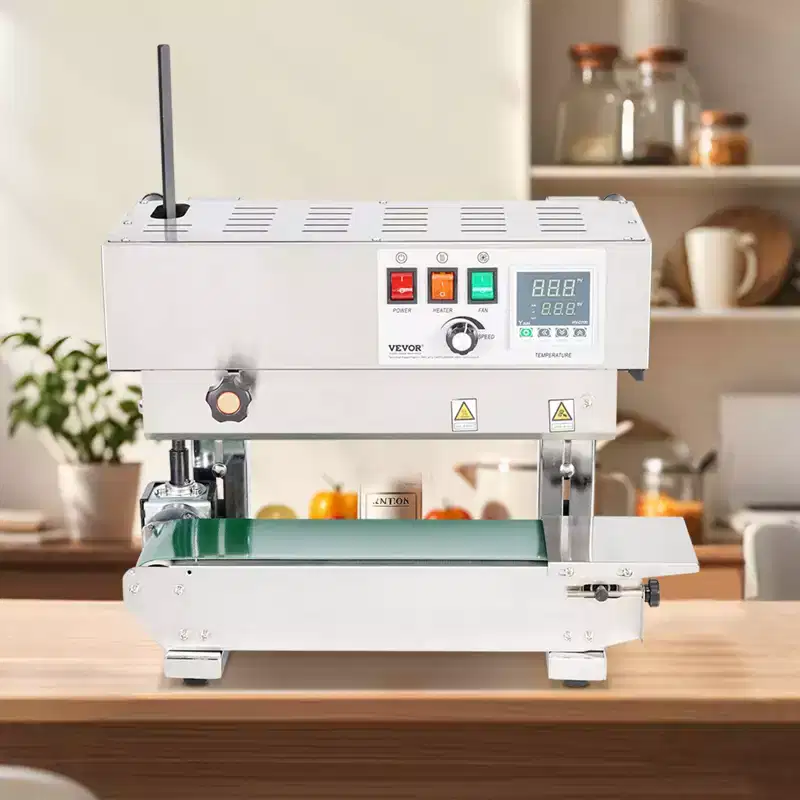 VEVOR Continuous Bag Band Sealing Machine, 0.24-0.47 in/6-12 mm Seal Width, Stainless Steel Bag Sealer for 0.02-0.8 mm Plastic Bags Films,Silver