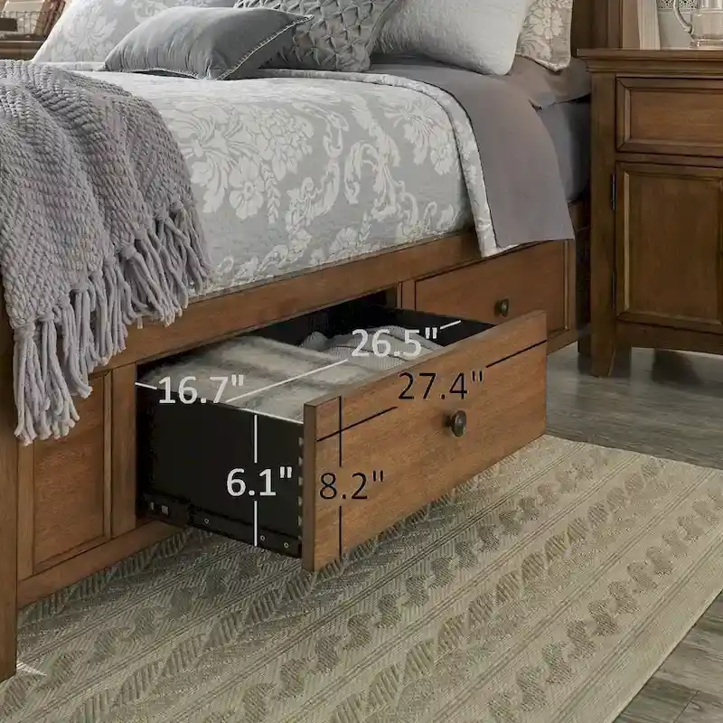 King Size Wood Panel Platform Storage Bed