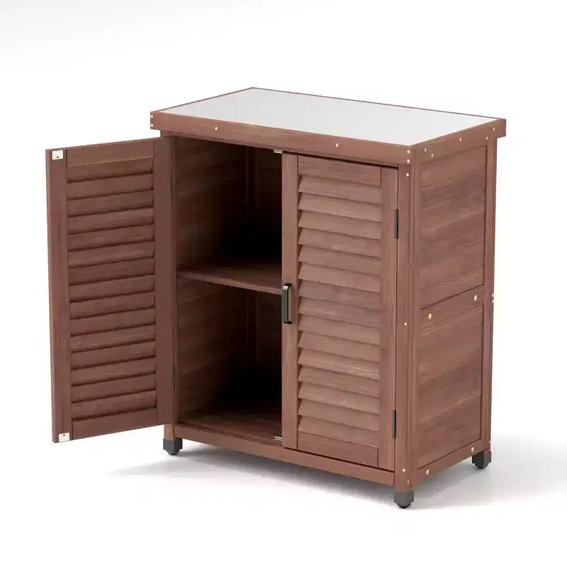 Whisen Potting Bench with Cabinet & Metal Top