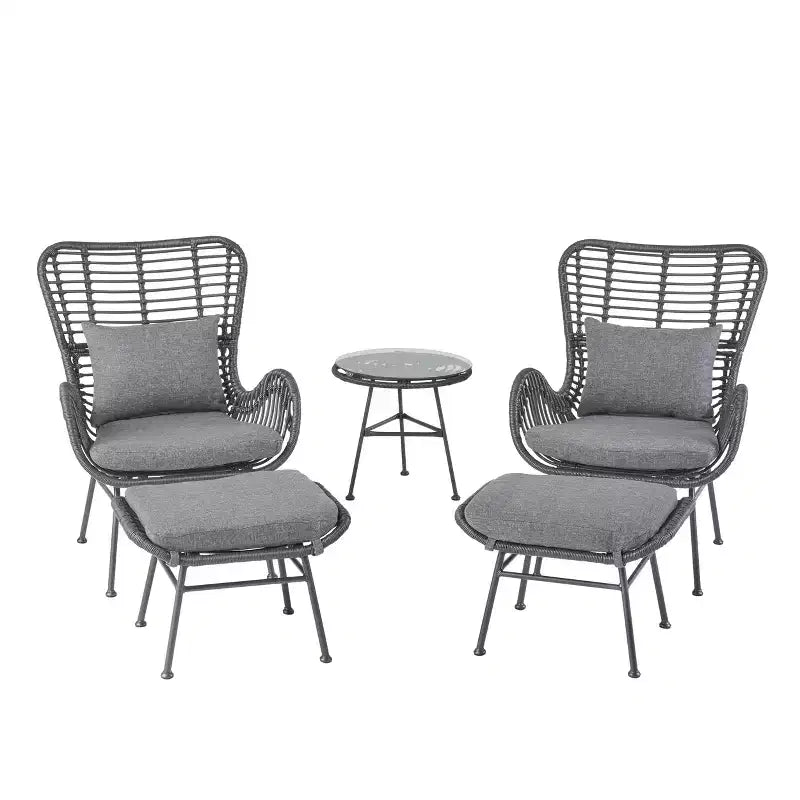 Christopher Knight Home Bechtel Outdoor Wicker and Tempered Glass 5 Piece Chat Set with Ottomans