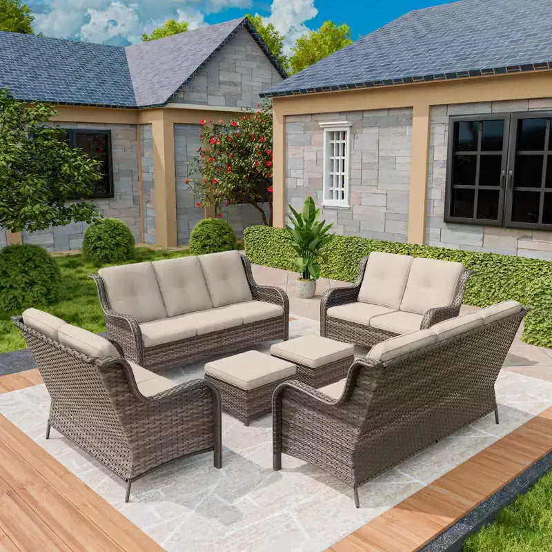 UPTIOT 6 Pieces Outdoor Wicker Sectional Sofa