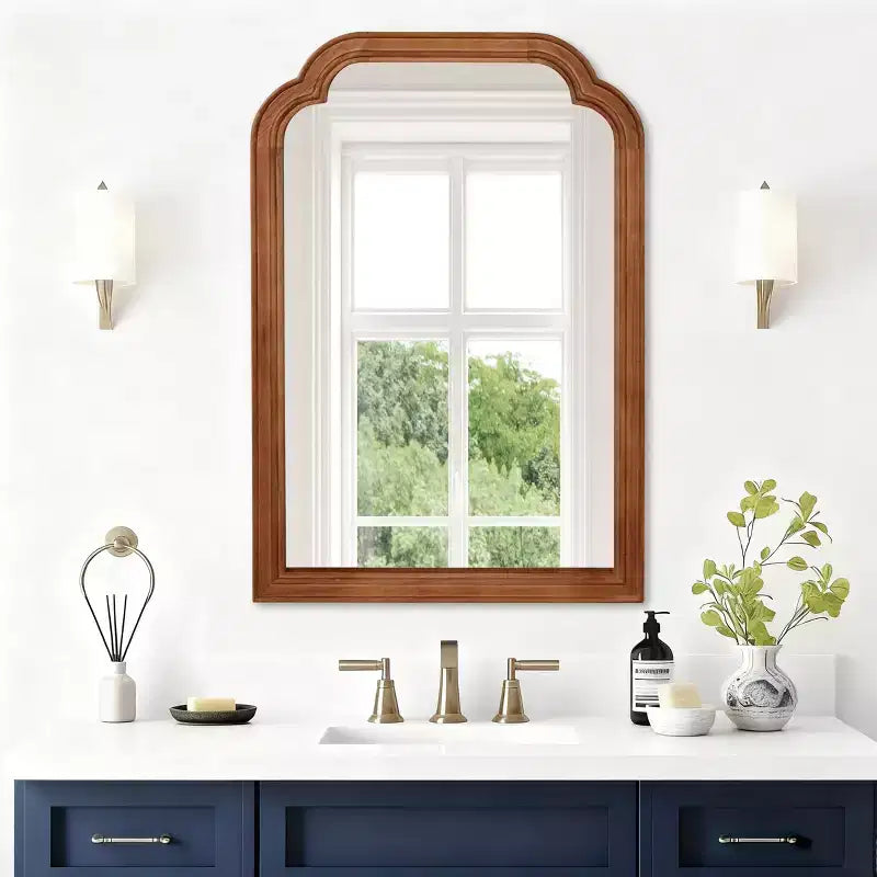 Modern Rounded Edges Decorative Wall Mirror, Solid Wood Frame