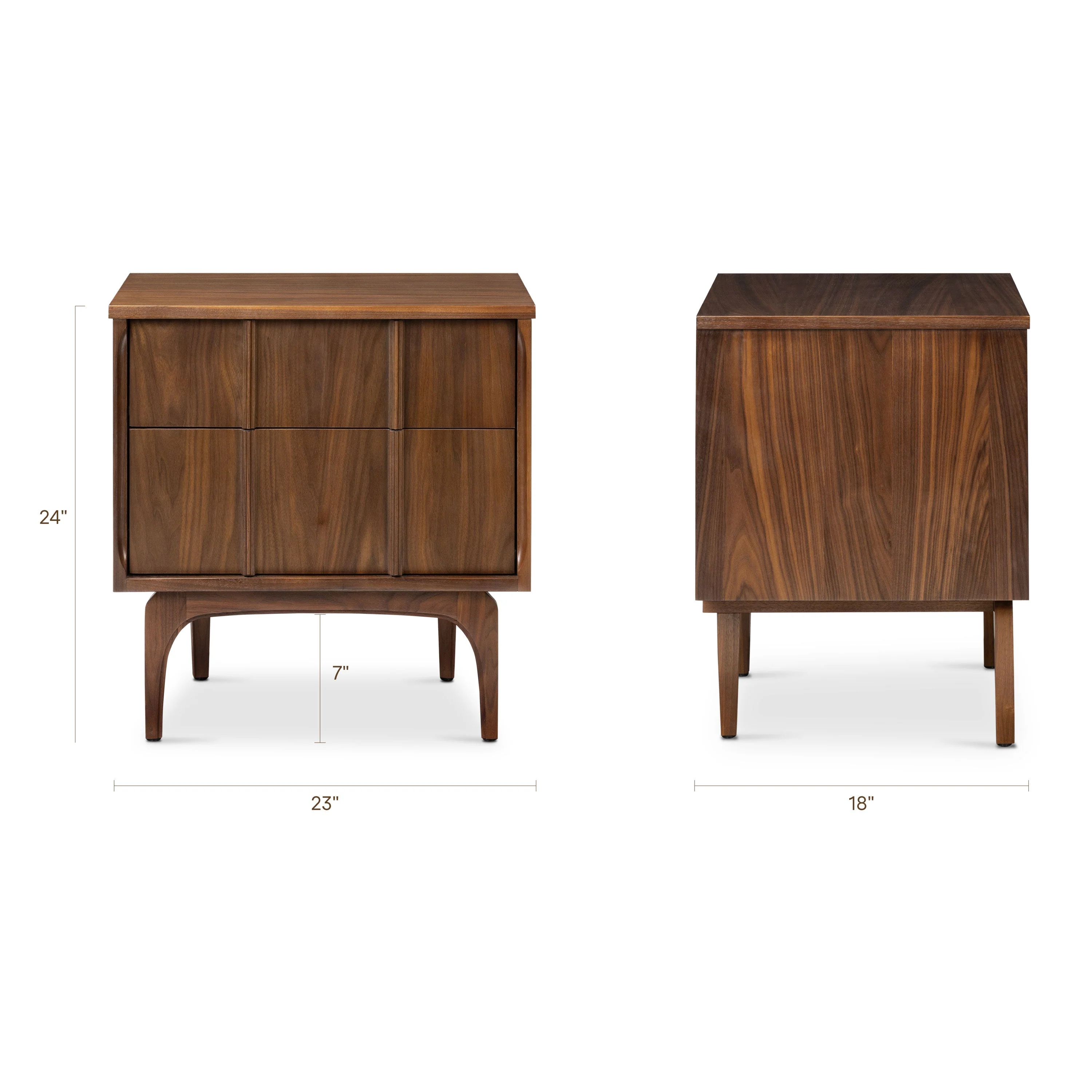 Mid-Century Modern Walnut Walnut Wood Nightstand with Solid Walnut