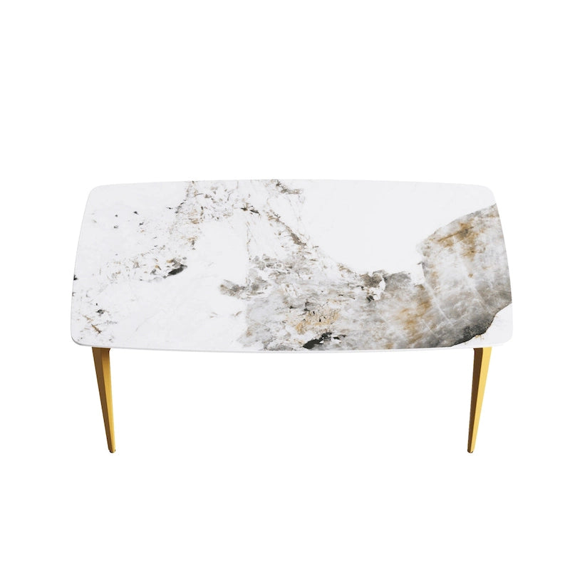 White & Black / Purple / Gold Sintered Stone Top Dining Table with Metal Legs for 4–6 Person