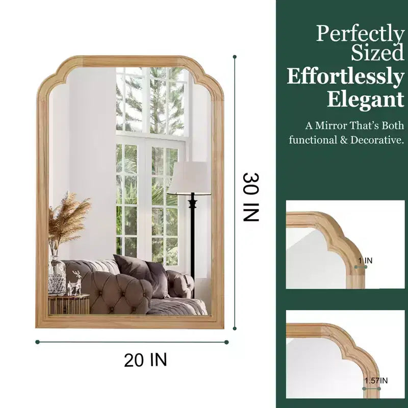 Modern Rounded Edges Decorative Wall Mirror, Solid Wood Frame