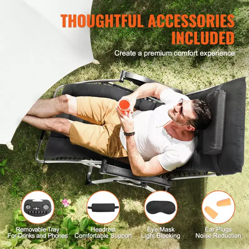 VEVOR Zero Gravity Chair, 33 inch Zero Gravity Recliner Lounge Chair for Indoor and Outdoor, Adjustable Anti Gravity Chair, 500 lbs, Black