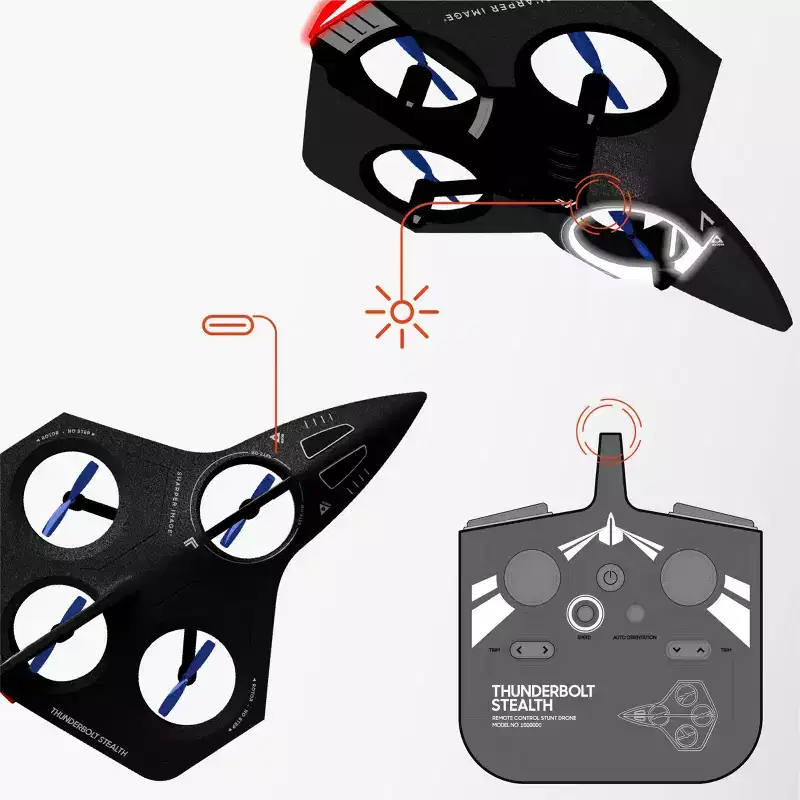 Sharper Image Thunderbolt Stealth Drone: Remote Controlled, Gyroscopic Stabilization, Indoor Use, Beginner Skill Level