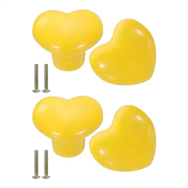 Unique Bargains Heart-Shaped Ceramic Drawer Knobs with Screw for Cupboard Wardrobe 4 Pcs