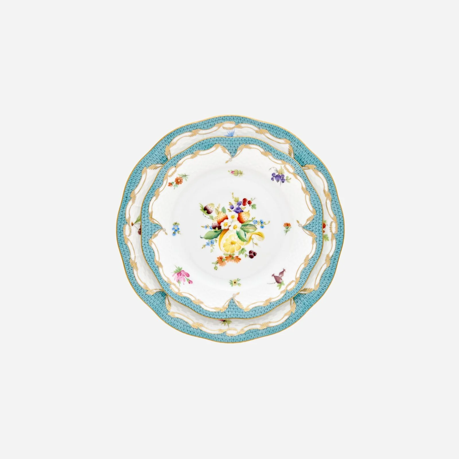 Fruits  Blue Fish Scale Gold Dinner Plate  25.5cm