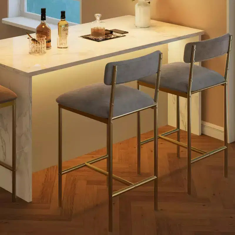 Bar Stools Set of 2, Kitchen Bar Stools with Footrest, 25.5 Inches Upholstered Bar Chairs with Back, 2 Counter Height Barstools for Counter Bar