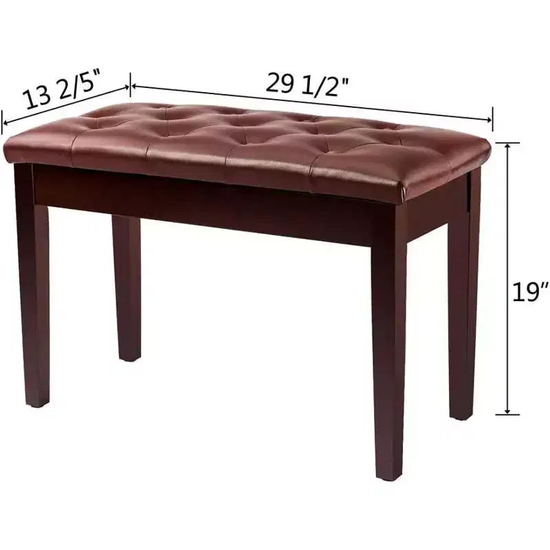 Brown Button-Top Piano Bench With Storage
