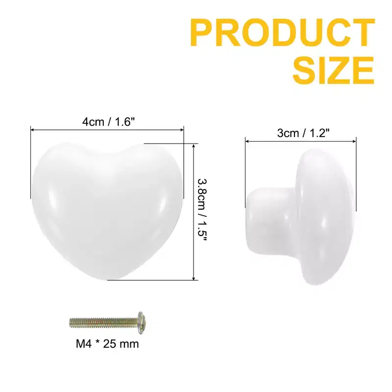 Unique Bargains Heart-Shaped Ceramic Drawer Knobs with Screw for Cupboard Wardrobe 4 Pcs