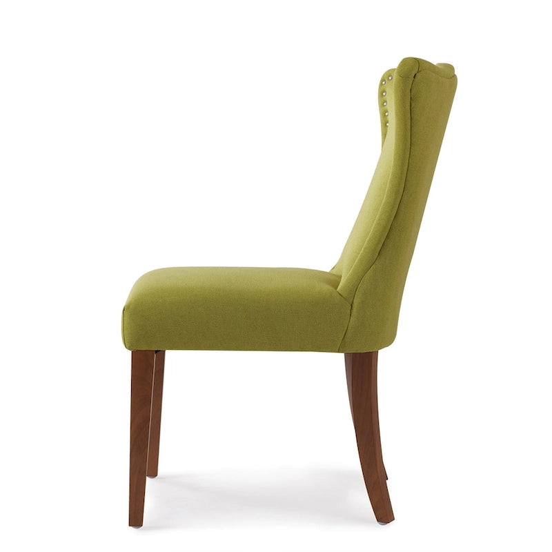 Armless Upholstered Dining Chair – Off-White Floral / Gold Floral / Moss Green / Jet Black / Brown Floral / Midnight Blue, Curved Back, Nailhead Trim, Seats 1