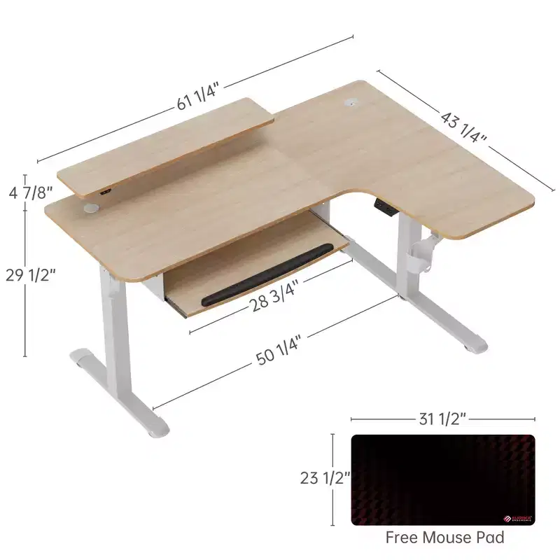 EUREKA ERGONOMIC 60x23 L Shaped Standing Desk with Accessories Set