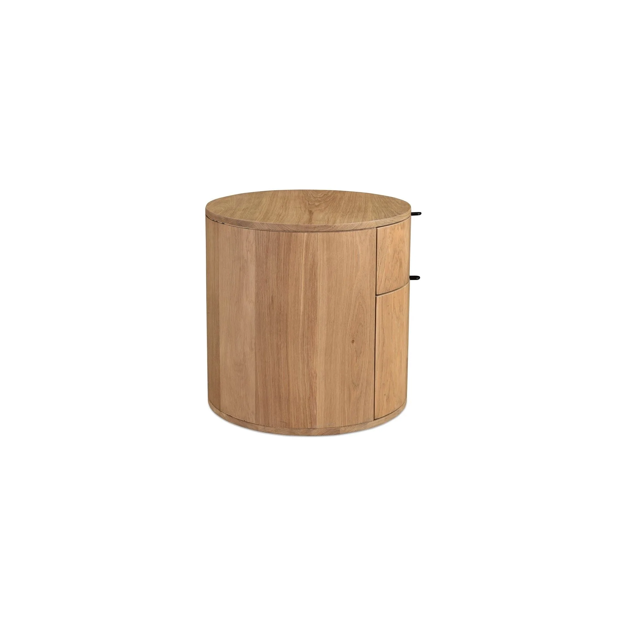 Minimalist Curved Solid Oak 2-Drawer Nightstand with Soft-Close Glides & Metal Pull for Bedroom