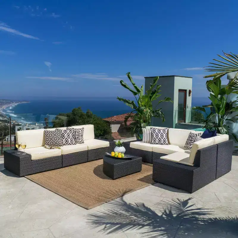 GDFStudio Felicity Outdoor Wicker 7 Seater Sectional Sofa Chat Set with Cushions