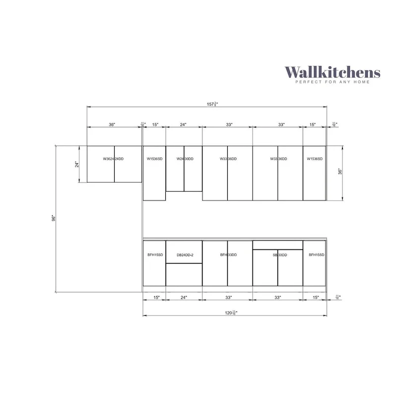 Kitchen White Matte Base Cabinet, 13 Ft Wide - 157 x 24