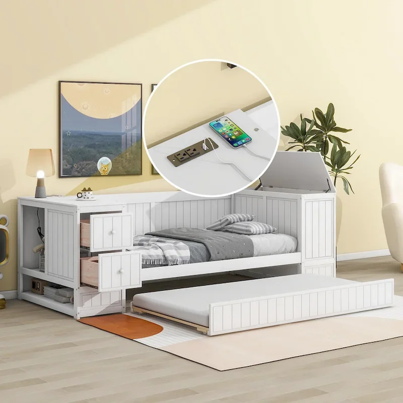 Twin Size Daybed with Storage Arms