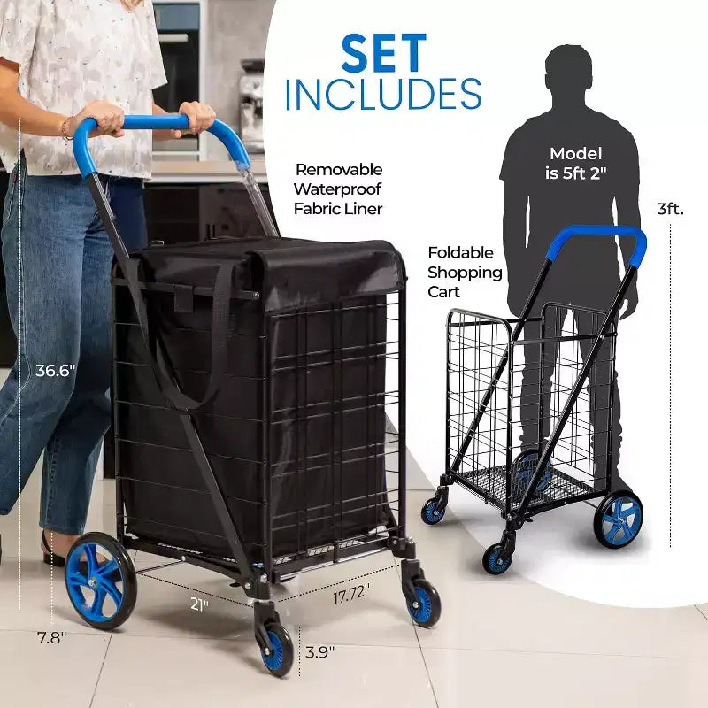 Small Foldable Shopping Cart with Removable Liner - Blue
