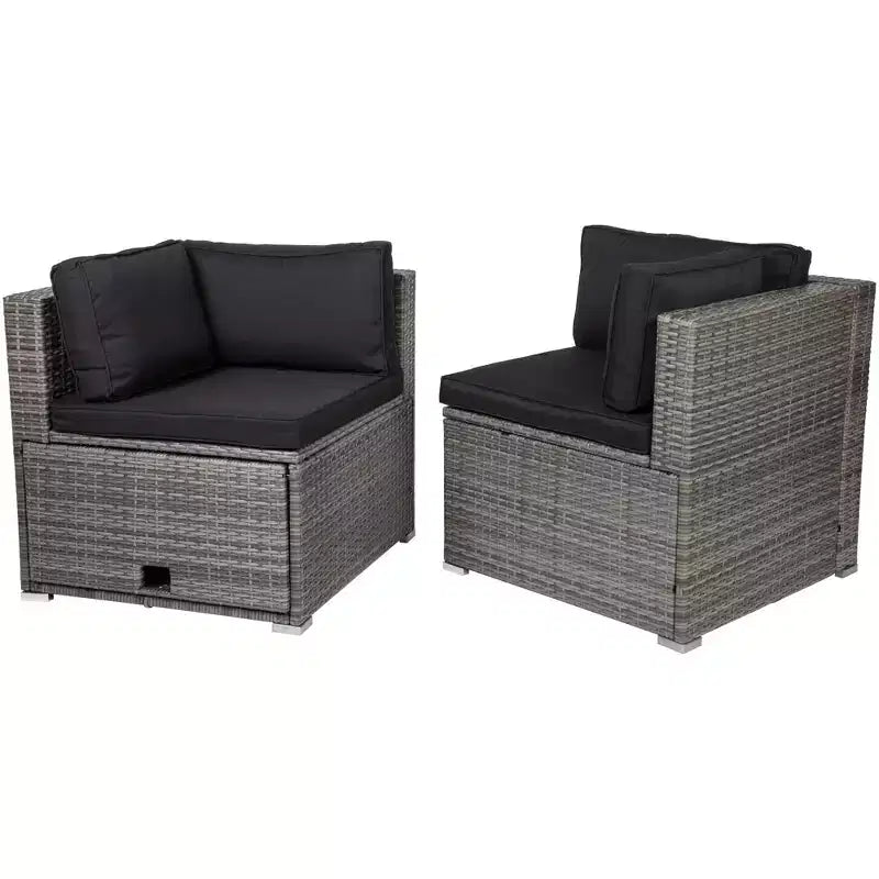 Northlight Taupe Outdoor Wicker Lounge Sectional Set with Coffee Table and Glass Top